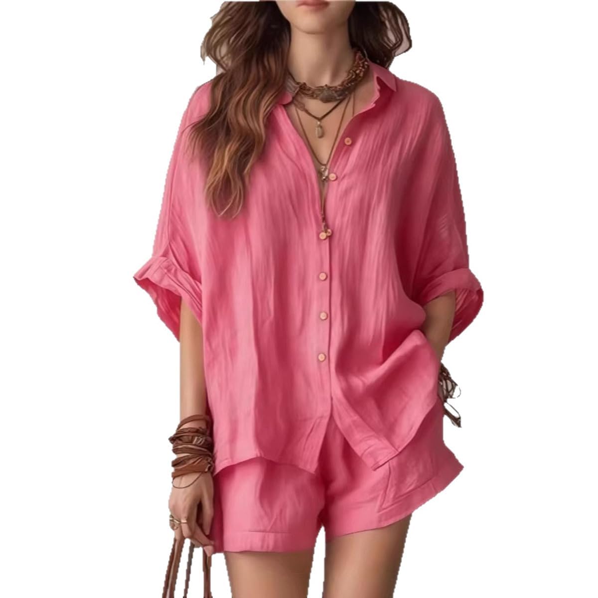 Conjunto de verano de dos piezas elegante en lino y algodón de tacto premium 3