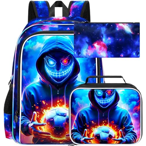 UFNDC Conjunto de mochila escolar para jogos, 3 peças, mochila demoníaca para crianças com lancheira, 43 cm, resistente à água para adolescentes do ensino fundamental e médio