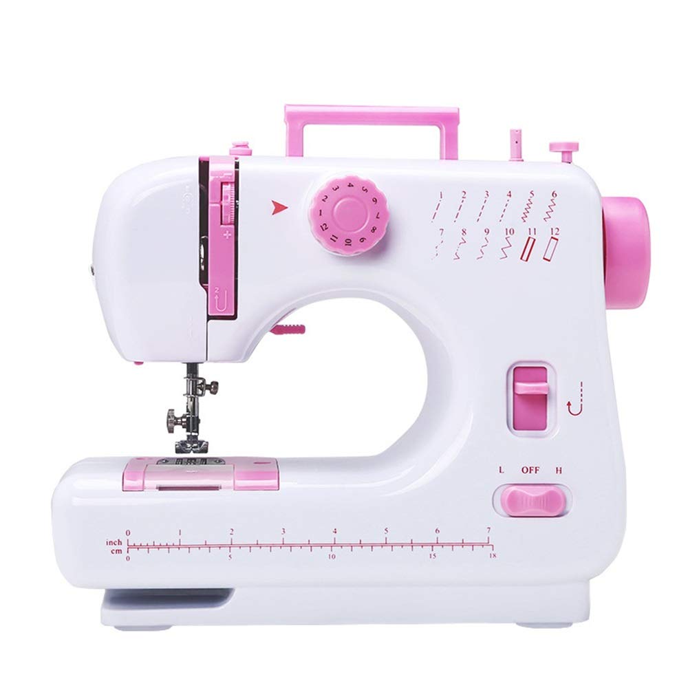 Máquina De Coser Doméstica Máquina De Coser Portátil 2 Velocidades 12 Puntadas Máquinas De Coser De Aguja De Doble Hilo (Color : Pink, Size : 28.5x12x24cm) (Pink 28.5x12x24cm)