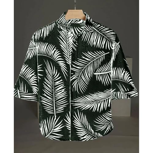 Image of MiraMichi Men's Corduroy Printed Half Sleeve Casual Shirt - Regular Fit Hip Length