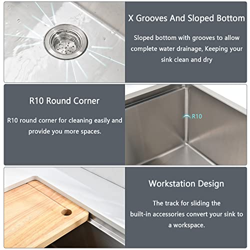 33 Inch Farmhouse Sink - Loftus Apron Front Kitchen Sink 16 Gauge Stainless Steel Workstation Ledge Deep Single Bowl Farm Sink with Accessories by Loftus - Used condition - Image 5