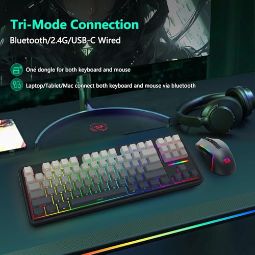 Image of Redragon Wireless Mechanical Keyboard and Mouse Combo, Bluetooth /2.4Ghz /USB-C Wired, RGB Backlit, TKL Creamy Gaming Keyboard with Hot Swappable Linear Switches + 12400 DPI Gamer Mouse