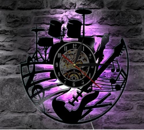 Music Theme Design,Drum Decor,Guitar Theme,Vinyl Record Wall Clock with Color Changed LED Backlight,Drummer Gift image 5