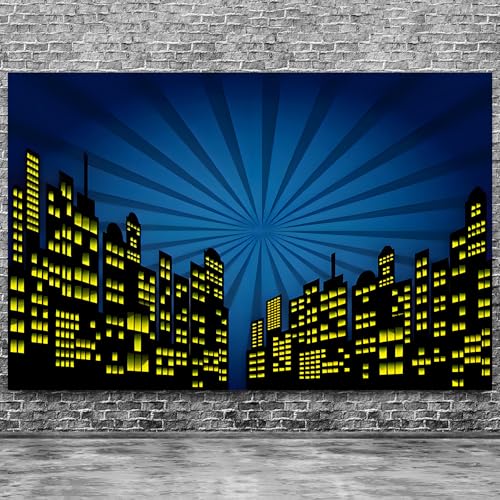 SULLOTSY 5x3ft Polyester Cartoon Super Boom City Background Skyline Skyscraper