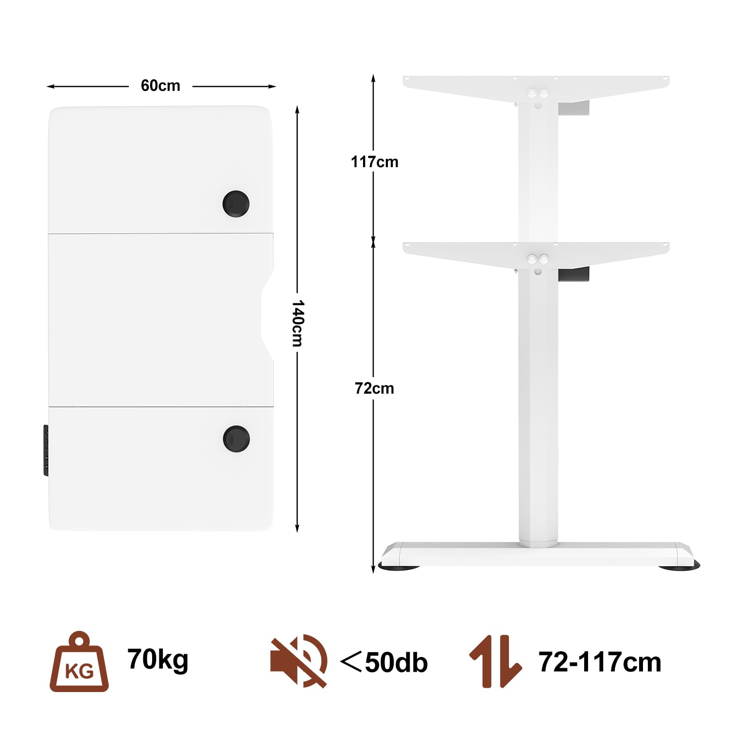 Devoko Scrivania Regolabile in Altezza 140 x 60cm con Supporto per Monitor, Scrivania da Ufficio Regolabile in Altezza, Scrivania Gaming per Computer, per il Telelavoro(140x60cm,Bianco)
