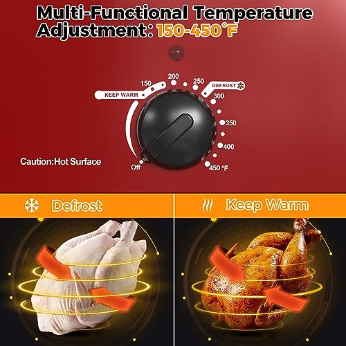 Image of 20 Quart Roaster Oven,Electric Turkey Roaster Oven with Defrost & Warm Function, Adjustable Temperature, Removable Pan & Rack, Stainless Steel, Red