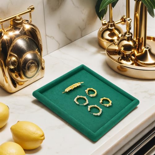 Microfiber Jewelry Tray Jewelry Display Trays Stackable Jewelry Organizer Tray Jewelry Trays For Drawer Padded Jewelry Tray for Necklace Bracelets Storage (Green)