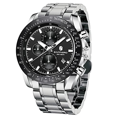 Image of BENYAR Men's Watches Chronograph Watch for Men Multifunction Black Waterproof Sport Fashion Quartz Wristwatches Calendar with Stainless Steel Strap