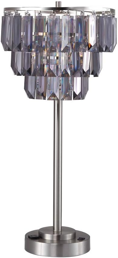 SH Lighting Crystal Inspired Contemporary Lamp – Features Faux Crystal Shade and Brushed Steel Base - Great for Living Rooms, Bedrooms, or Study Rooms (Smoke, 27.5"H Table Lamp)