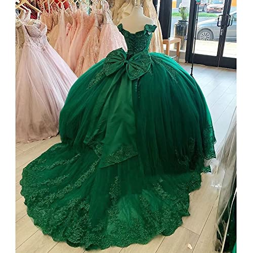 Pftfb Red Puffy Tulle Quinceanera Dresses Ball Gown With Train Off Shoulder Applique Beaded Prom Dresses For Vestidos De 15 Años Size 2 #TOP4