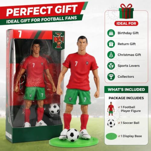 Image of SHAKTISM Football Star Player Action Figure Set, 22cm PVC Soccer Player Figurines with Ball & Display Base, Sports Collectible Model Toy for Kids, Room Decor & Gift Set (RonaldoFigure)