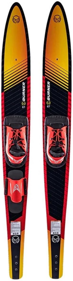 HO Sports Burner Combo Waterskis with Blaze Bindings, 140 lbs+, Max Speed 26 mph, Gold/Black