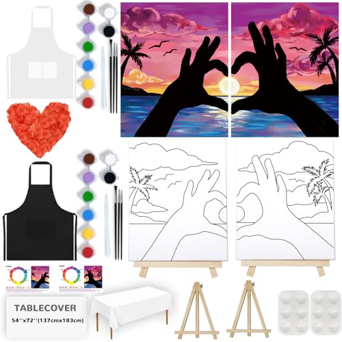 PAILIM 2 Pack Sip and Paint Kit for Adults Couples Painting Kit Pre Drawn Canvas to Paint Valentines Day at Home Date Night Party Favor Supplies Art Couples Activity Romantic 8x10 Canvas Painting Kit