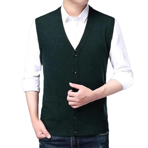 Men V Neck Knit Vest Sweater Woolen Casual Cardigan Waistcoat Business Golf Tank Tops, Blackish EN8, 3XL