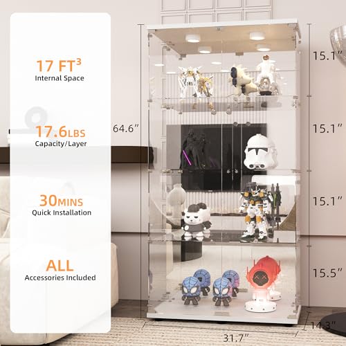 Image of LFT HUIMEI2Y 4-Tier Glass Cabinet with Mirror&LED, Display Case White