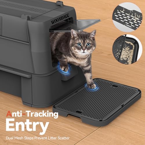 Image of Wooaidagg Enclosed Stainless Steel Cat Litter Box with Odor Control, Modular Design with Drawer and Flip Door, Easy to Clean and Wash,Non-Stick Interior,Extra Large Size Fits All Cats(Black)