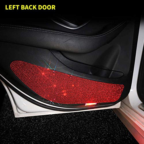 Image of Eing Bling Car Anti-Kick Pad Crystal Door Protective Pad Universal Anti-Collision Stickers, 4 Pack /Set (2 for Front, 2 for Back Seat), Red