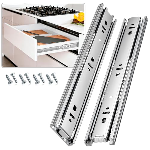REGUDA Drawer Slides Ball Bearing 3 Folds Full Extension Side Mount Cabinet Runners Glides Rails Track 100 Lbs Load 10 12 14 16 18 20 22 24 Inch Silver (Silver-Basic- 1 Pr 12 Inch)