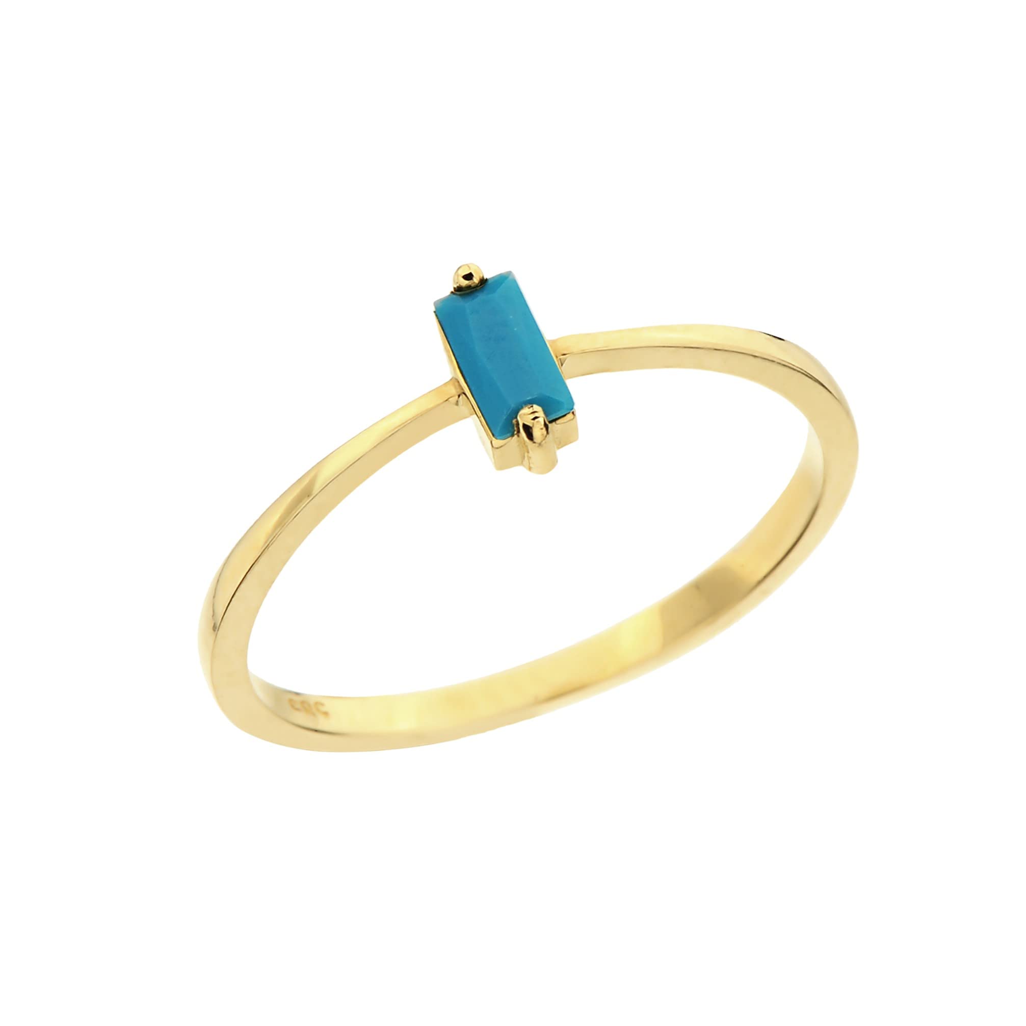 14K Real Solid Gold Baguette Turquoise Ring for Women, Dainty Turquoise Solitaire Stacking Ring, December Birthstone Ring
