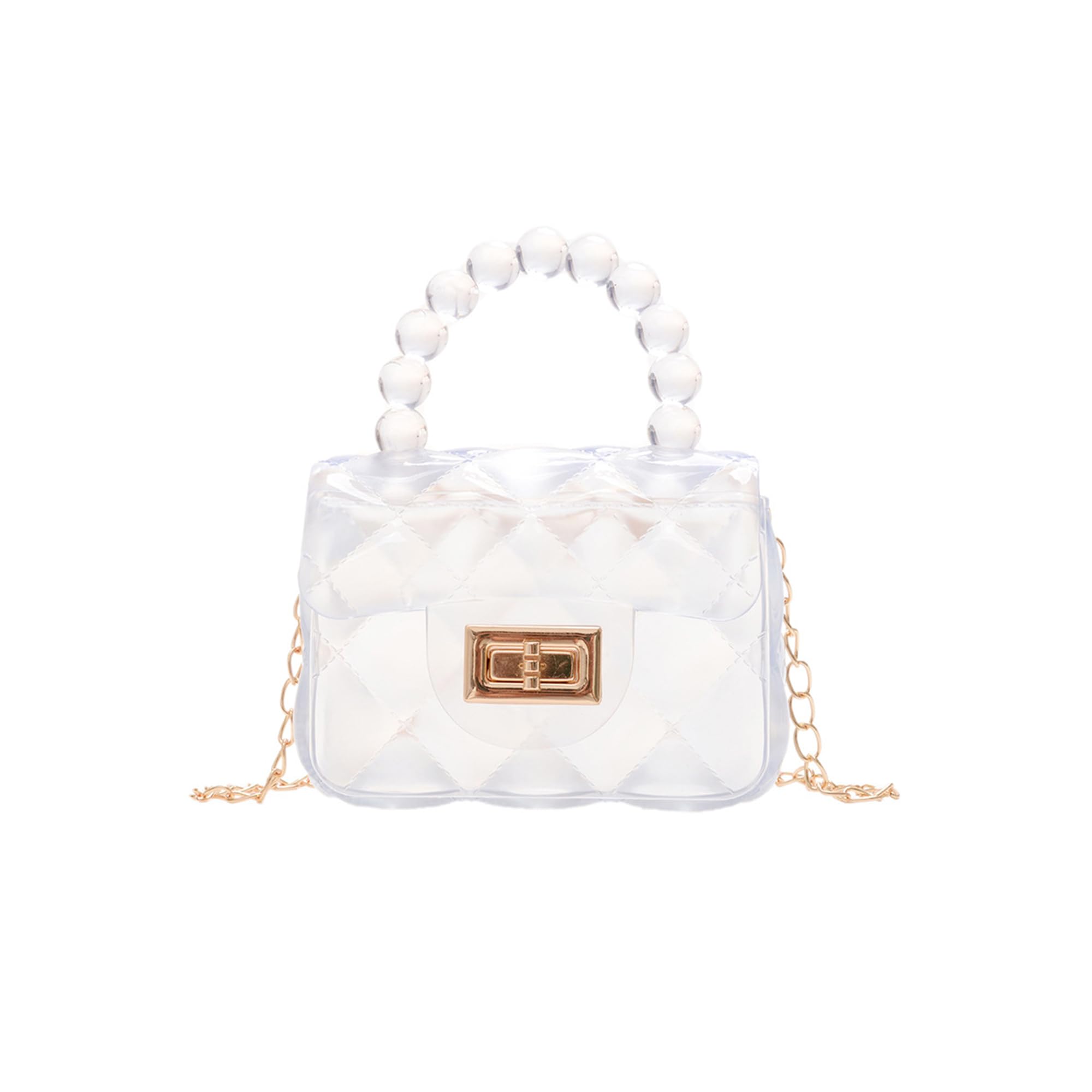Women Girls Mini Jelly Purse Small Candy Color Jelly Crossbody Bag Cute Princess Shoulder Bag with Pearls Top