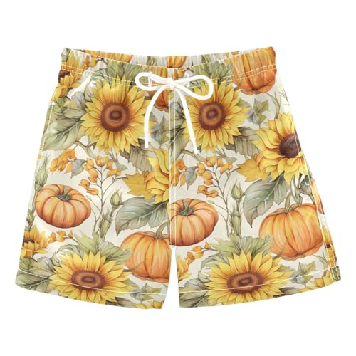 Sunflower with Pumpkin Boys Swim Trunks Toddler Shorts Swimwear Boardshorts