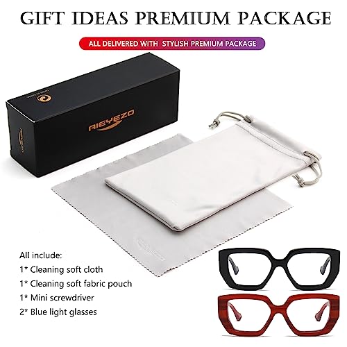 Image of AIEYEZO Thick Frame Blue Light Glasses Men Women, Fashion Square Computer Eyeglass Anti Eyestrain & Prevent Headache