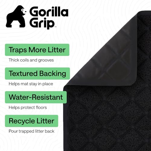 Image of GORILLA GRIP Cat Litter Box Mat, 35x23, Cushioned Coil Mesh Litter Trapping Mats, Scatter Control Supplies for Less Mess, Phthalate Free, Ultra Deep Catch Grooves, Rinse or Vacuum to Clean, Black