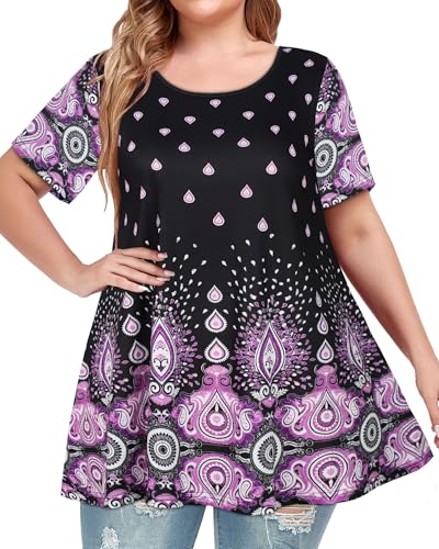 Image of JOELLYUS Plus Size Tops for Women Tunic Floral Casual Short Sleeves T Shirts Flowy Blouses 2026