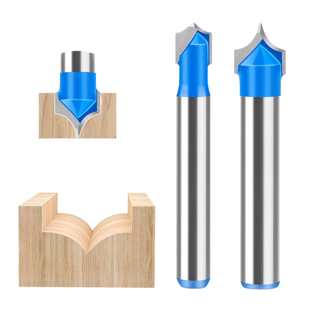WSOOX 2PCS Point Cutting Round Over Bit Set with 1/4" Shank Carbide Router Bits for Woodworking Carving Cutting Diameter:1/4",3/8".
