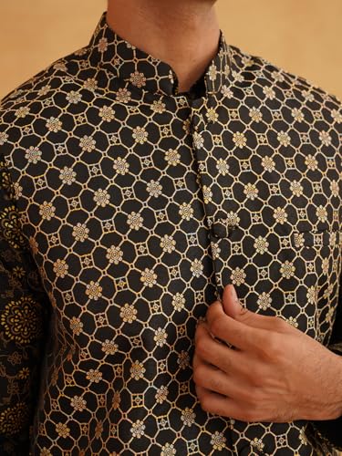 Image of SOJANYA (Since 1958 Men's Silk Blend Kurta & Off White Pyjama with Nehru Jacket
