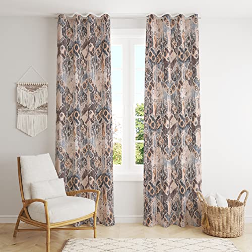 Image of LINENWALAS Cotton Curtains for Long Door Set of 2, Linen Textured Doors Curtains for Home Decor, Hangs Elegantly with Eyelet Rings (4.5ft x 8 ft,) Ikat