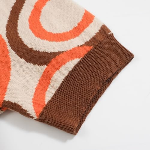 Men's Knitted Vintage Poloshirt, 1960s Mod Style Retro Irregular Round Polo Shirt with Button Beige Brown4