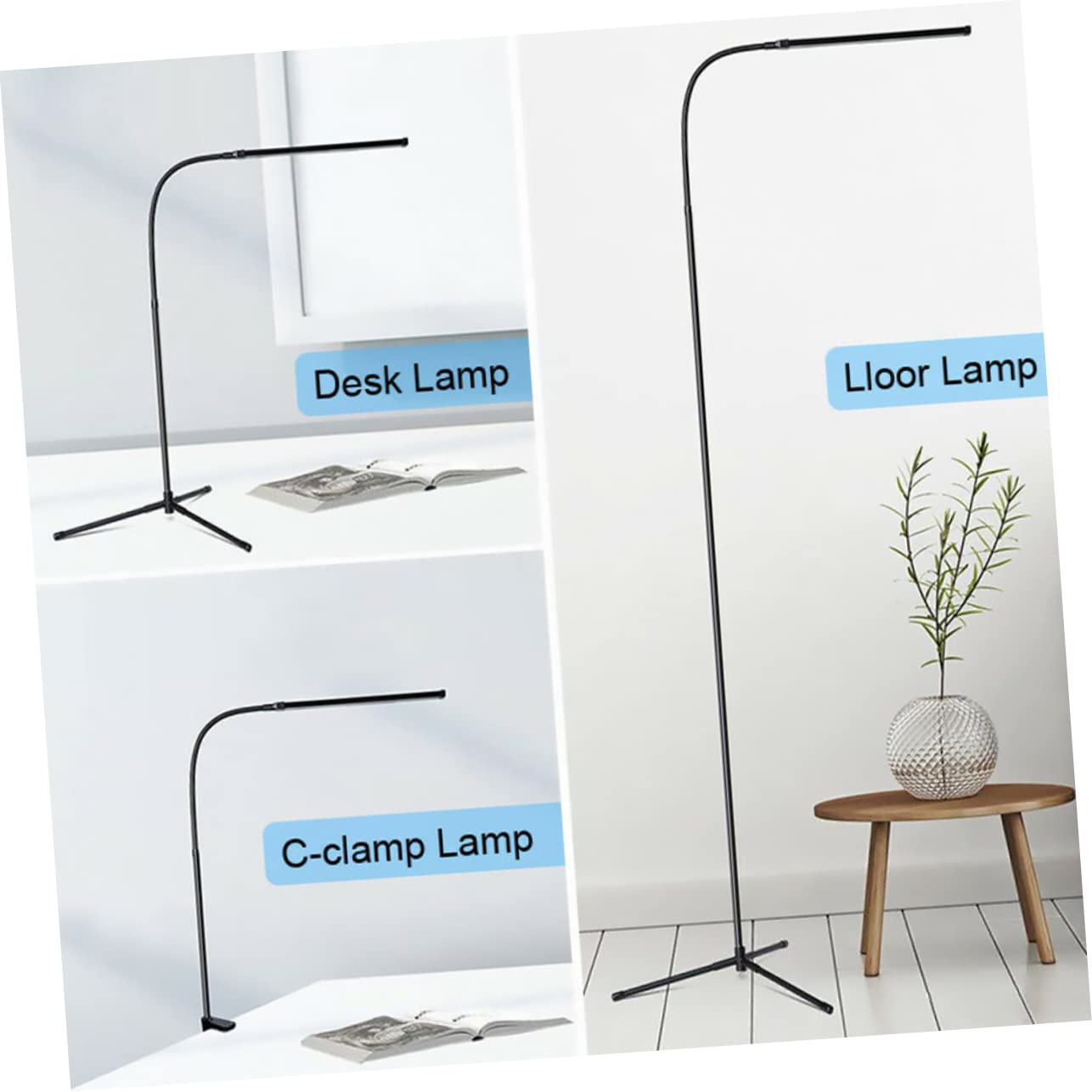 Lámpara LED de Brazo Largo con Pinza, Regulable para Lectura en Cama, Protección Ocular, sin Deslumbramiento, Hierro y Aluminio
