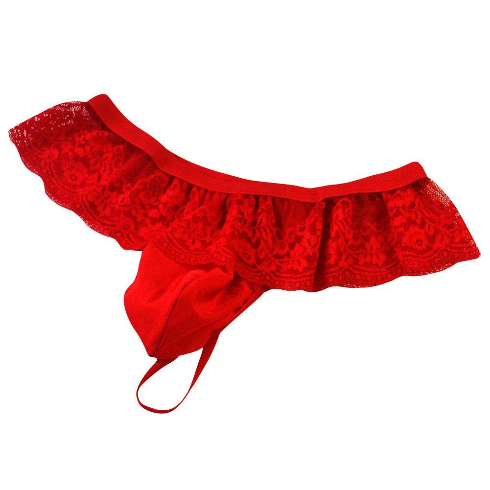 Men's Frilly Lace Trim Sissy Skirted Panties T-back G-string Thongs Briefs Girly Lingerie Crossdress Underwear