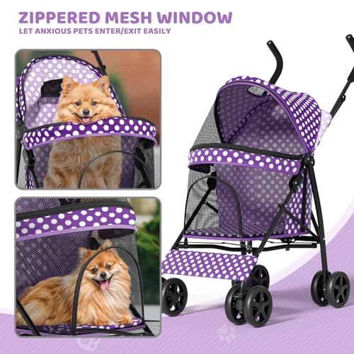 Image of Magshion Compact Fold Pet Travel Stroller for Small Dogs Cats, Purple