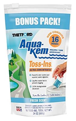 Thetford Aqua-KEM Fresh Scent Toss-Ins RV Holding Tank Treatment - Deodorant/Waste Digester/Detergent - Pack of 16 96561