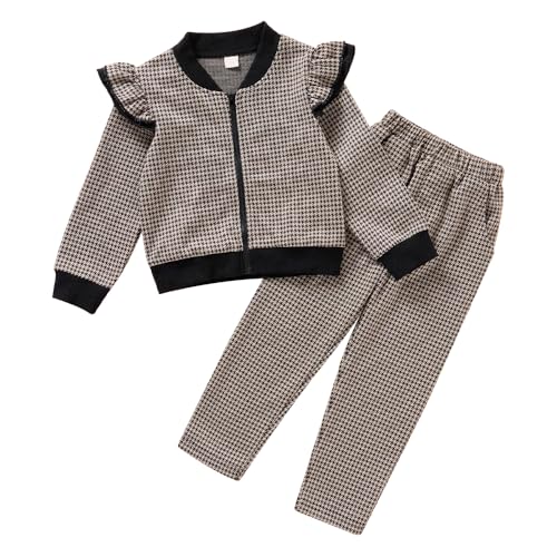 Toddler Girls Hoodie Dark Khaki Sweatsuits Pants Fall Spring Tracksuit Sportswear Long Sleeve Pullover Pants Sets