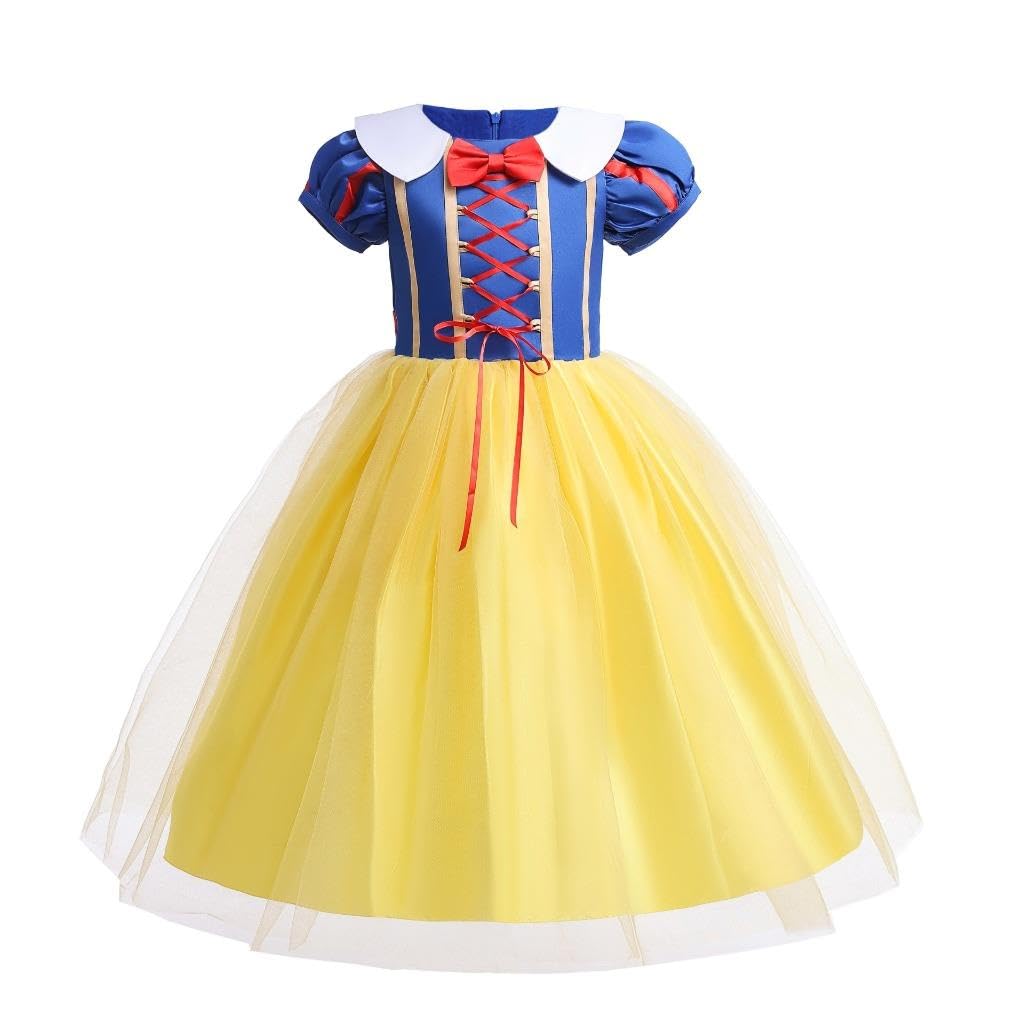 Lito Angels Girls Princess Costume Halloween Party Fancy Dress Up Red Ribbon Snow, 7-8 Years, Style a (With Red Ribbon)