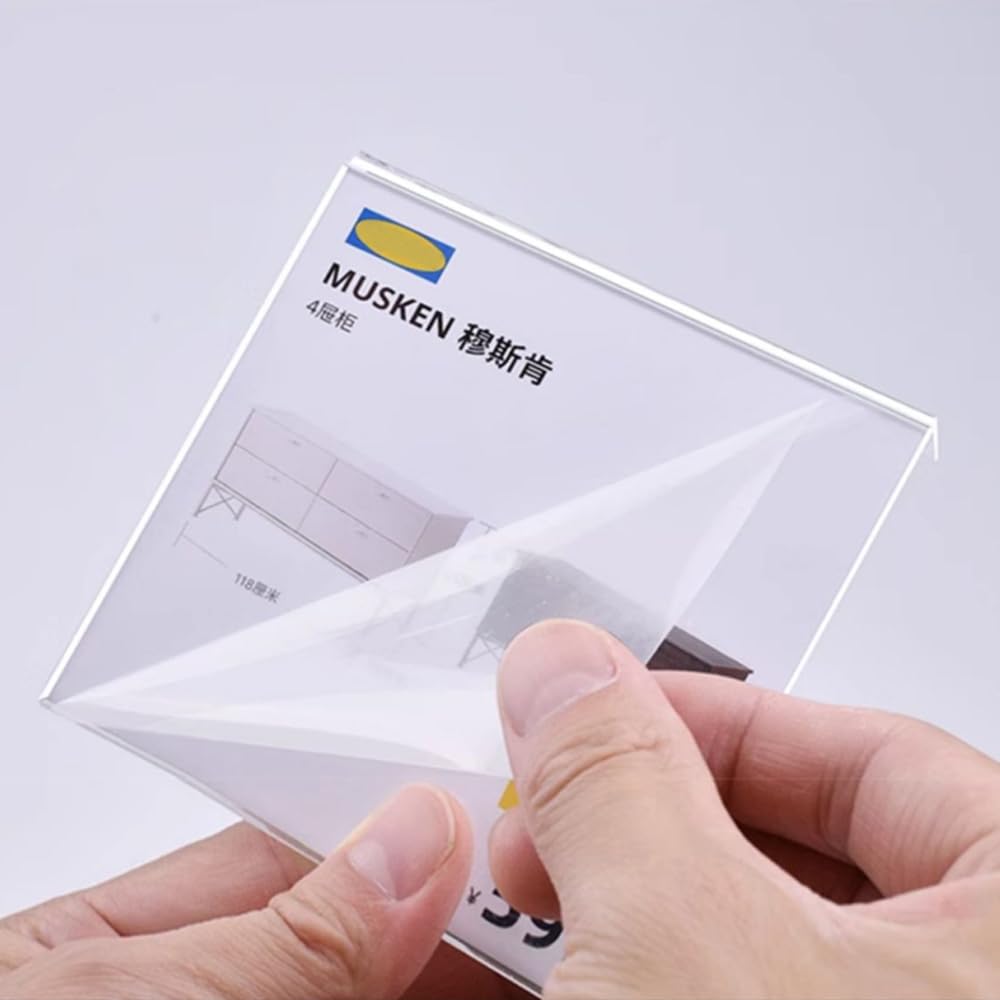 Porta etichette autoadesive in acrilico per cartellini dei prezzi, a forma di L, da tavolo, confezione da 10 (100 x 100 mm)
