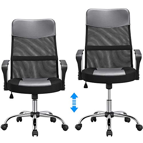 Yaheetech Gaming Chair Video Computer Chair Lumbar Support Office Desk Chair Reclining Racing Chair Swivel Desk Chair W/Armrest, Headrest Mesh Back Leather Seat, Gray #TOP5