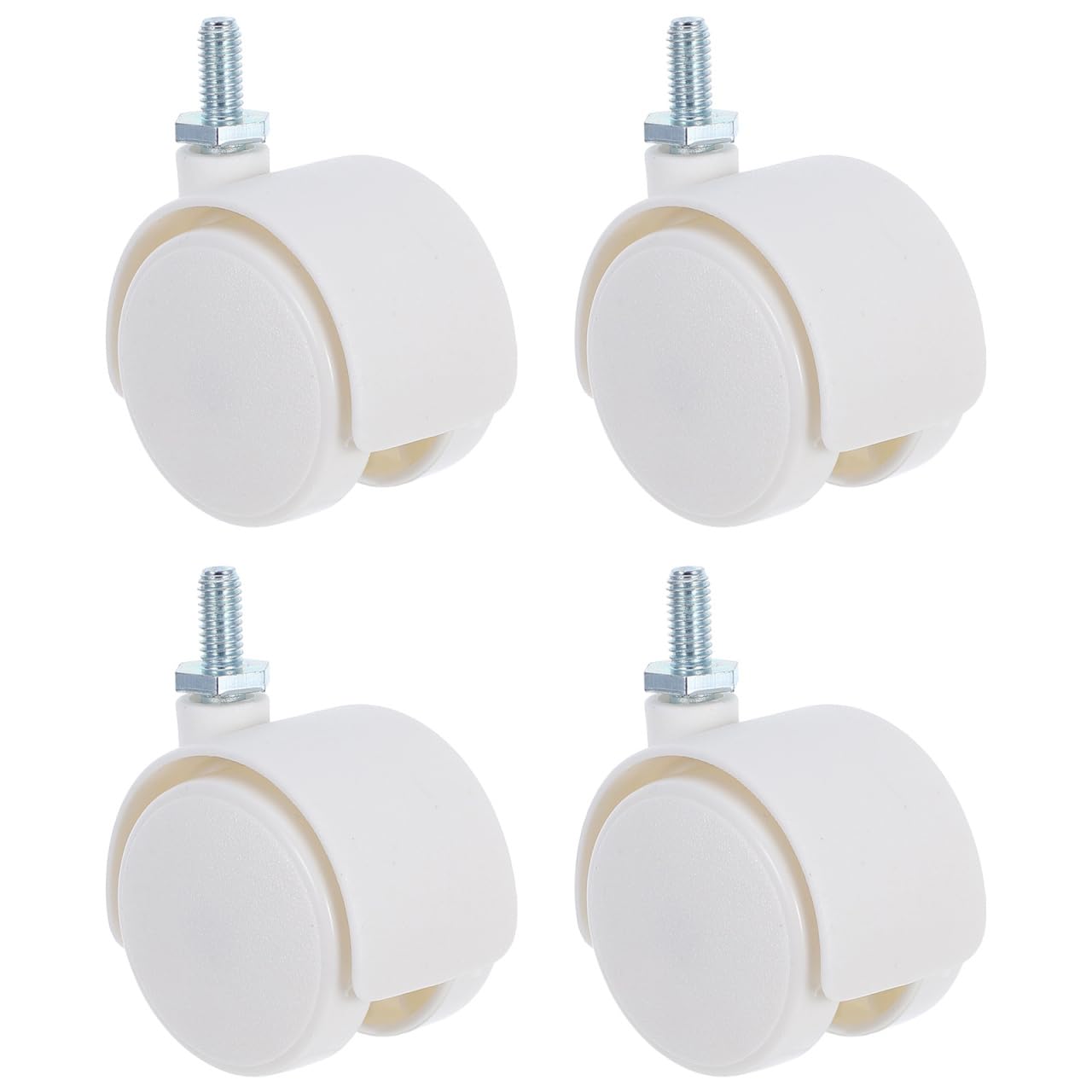 JECOMPRIS 4 Pieces Swivel Casters for Furniture, Replacement Wheels for Office Chair, Office Accessories, Plastic, White, 1.5 Inch, Without Brake