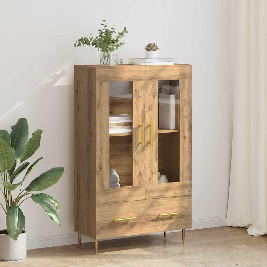 vidaXL Alacena con cajón Roble Artesanal 69,5 x 31 x 115 cm, Aparador Moderno, Armario Rectangular, con Puertas de Vidrio, ¡Organiza tu Sala fácil y con Estilo