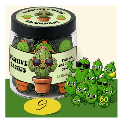 60 Positive Cactus Cards, Succulent, Positive Pickle Gifts for Women, Funny Pickle Gifts, Valentines Cards, Christmas Female - Birthday (Positive Cactus)