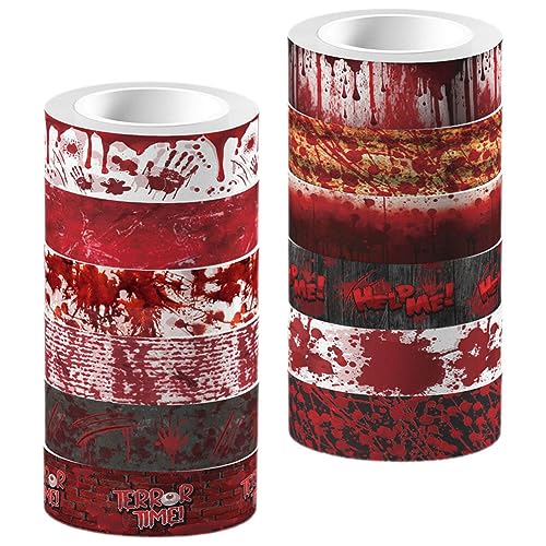 EXCEART 12 Rolls Halloween Washi Tape Printing Tapes Spooky Bloodstain Pattern Masking Tapes for Scary Card Box Scrapbook Journal DIY Wrapping