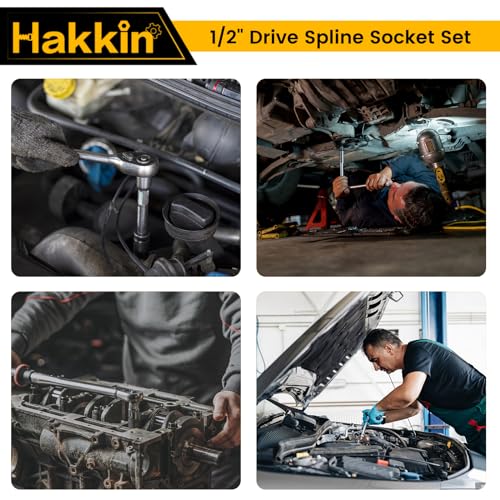 Hakkin Spline Socket Set 1/2” Drive 12 Point Universal Metric Cr-V Steel Spline Socket Set 8-32mm with 1/2” Socket Extension, 1/2” Socket Wrench for Automotive Home DIY Repair 7 Hakkin Spline Socket Set 1/2” Drive 12 Point Universal Metric Cr-V Steel Spline Socket Set 8-32mm with 1/2” Socket Extension, 1/2” Socket Wrench for Automotive Home DIY Repair - Image 7