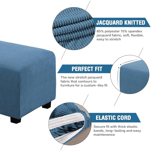Image of H.VERSAILTEX Ottoman Cover Slipcover Rectangle Fit Length 33'-38' Footrest Sofa Slipcovers Stool Cover Footstool Protector Covers Feature Stretch Thick Jacquard Fabric Removable Washable - Dusty Blue