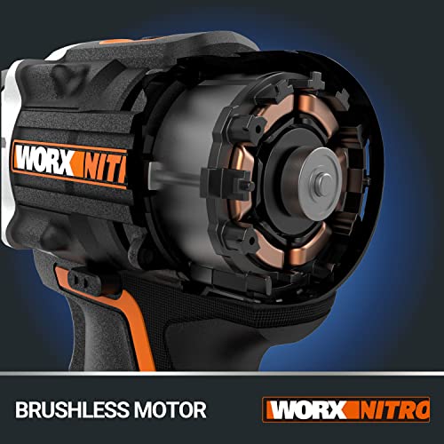 WORX NITRO 18 V (20 V MAX) Cordless Impact Drill WX352.4 Power Share Brushless Battery 60 Nm Speed Dimmer LED Lighting 2 x 2.0 Ah Batteries Included