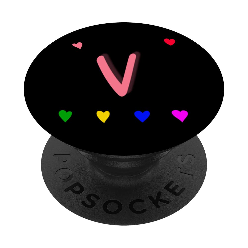 Letter V Initial Name hearts with letter v Monogram Alphapet PopSockets Swappable PopGrip