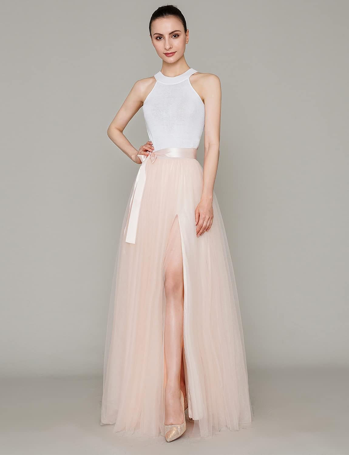 Prom Wedding Long Tulle Skirt for Women with Slit