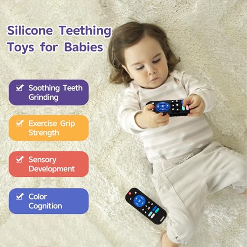 Image of Hooku Silicone Teething Toys for Babies 0-6 Months, Teethers for Babies 6-12 Months, Remote Teether for Baby, Sensory Toys for Babies, Baby Chew Toys